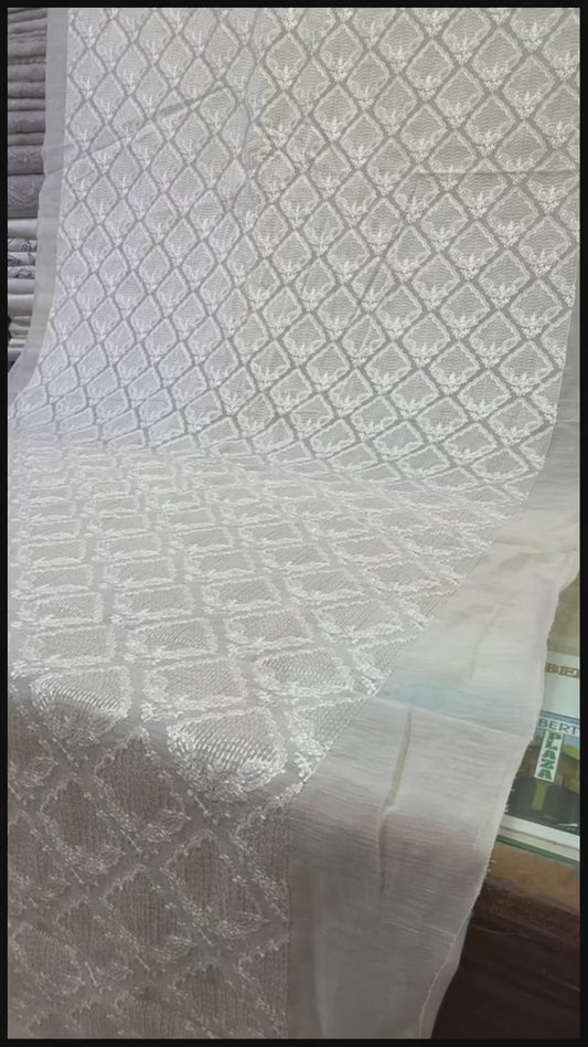 Pure Karandi Organza Motif Fabric – Ivory Diamond Elegance, 36" Width