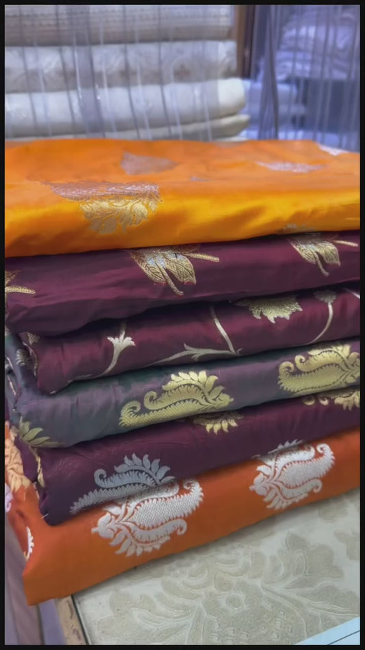 Pure Katan Jamawar Two-Tone Fabric – 40" Width, 100% Pure Luxury