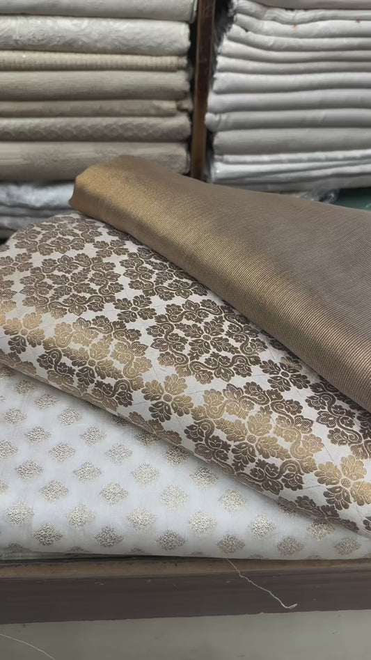 Pure Atlas Jamawar Antique Brown + Zari Net Dupatta Set – 100% Pure