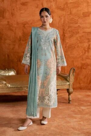 blue olaf 3pc printed lawn dress batik 25340316352558