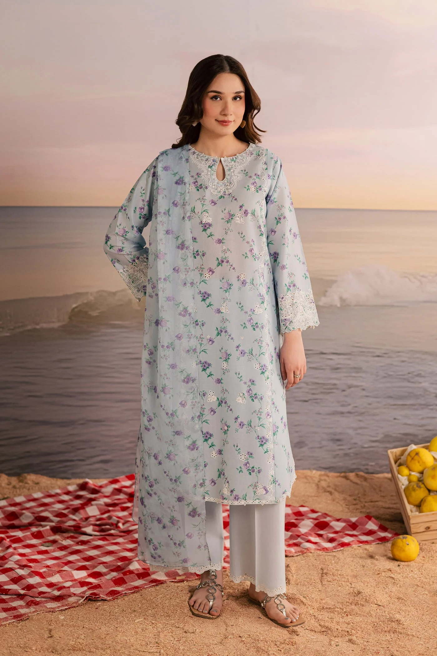 blue raima 3pc printed lawn dress batik 25392173219886