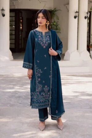 dark aqua 3pc embroidered karandi dress batik 25022346133550